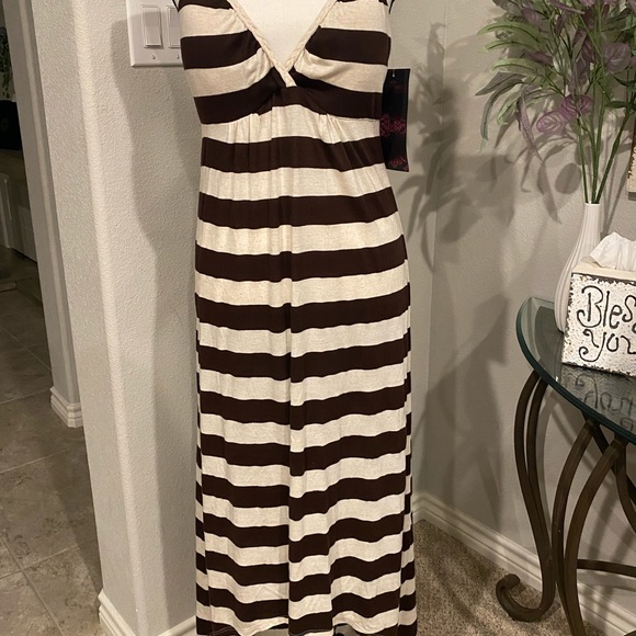 Brown & Cream Long Summer Dress - Picture 1 of 3